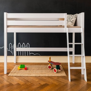 Cama alta 90x200x165cm escalera inclinada KASVA haya lacado blanco