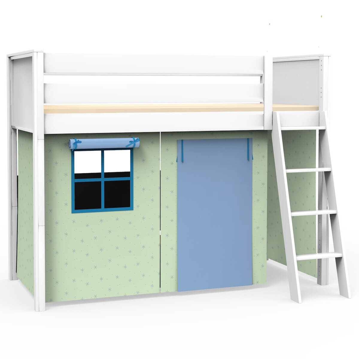 Cama alta KASVA textil Viena verde-azul