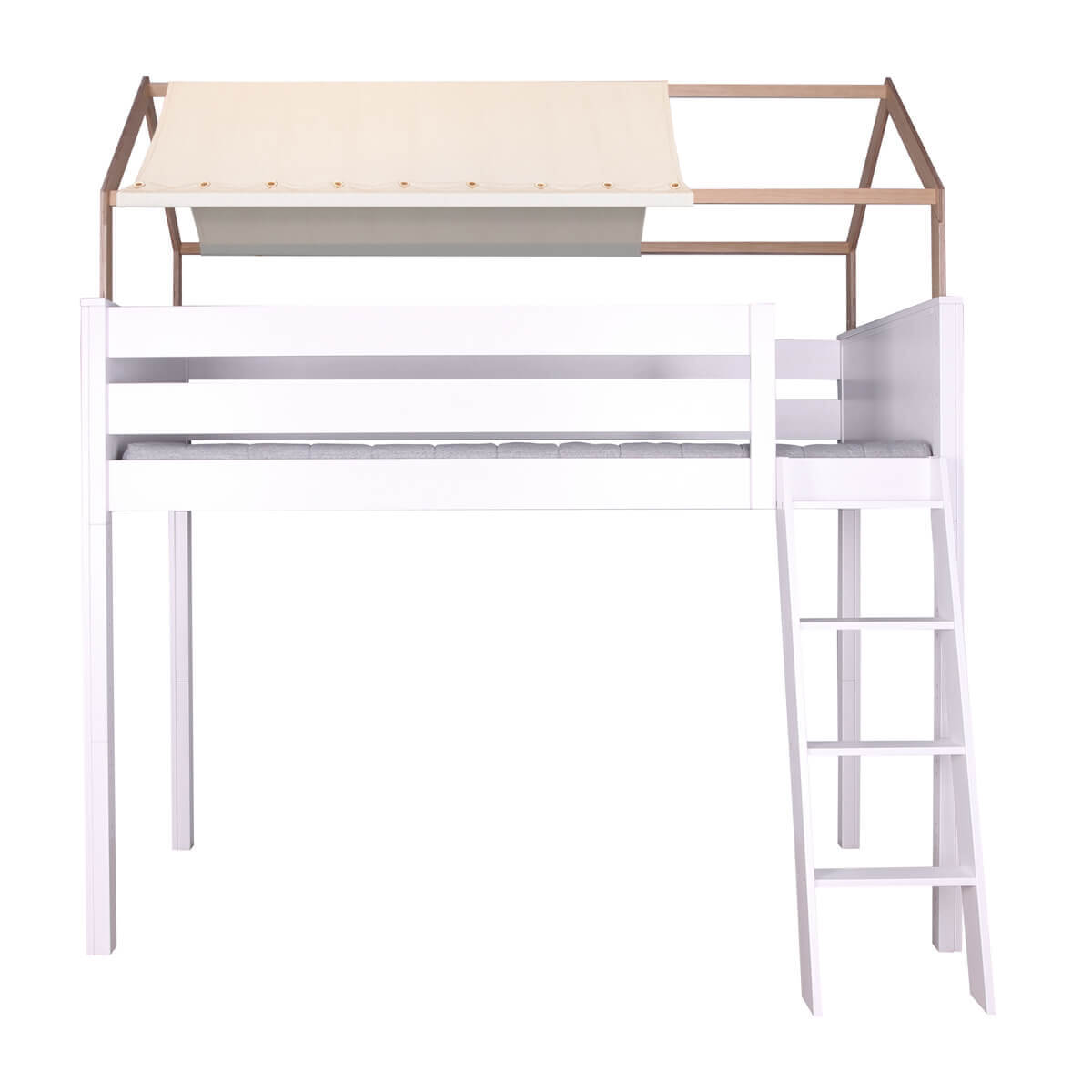 Cama alta-techo casa-textil KASVA haya lacado blanco-contrachapado roble