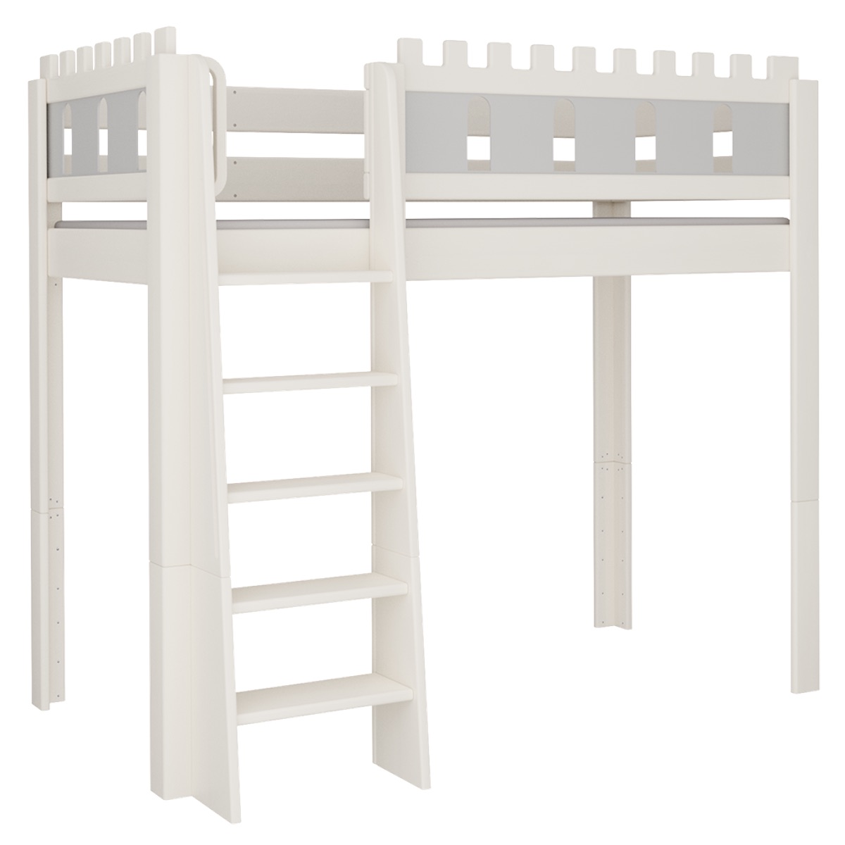 Cama Castillo alta DELUXE de Breuyn blanqueada-gris