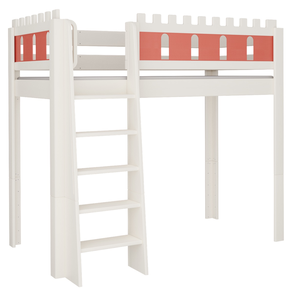 Cama Castillo alta DELUXE de Breuyn blanqueada-rojo