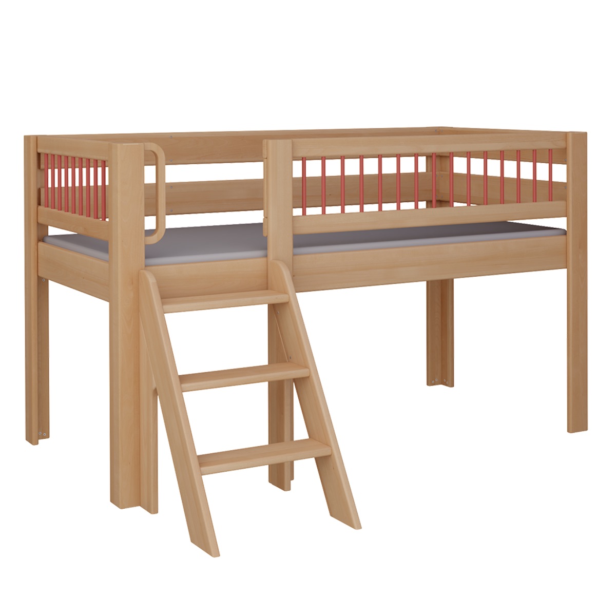 Cama Kubu media alta escalera DELUXE de Breuyn natural-rojo