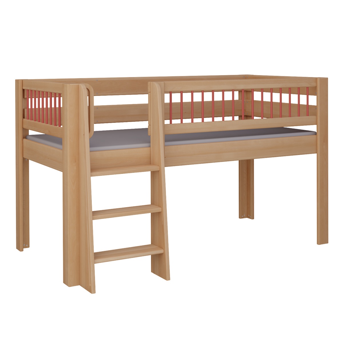 Cama Kubu media alta escalera DELUXE de Breuyn natural-rojo