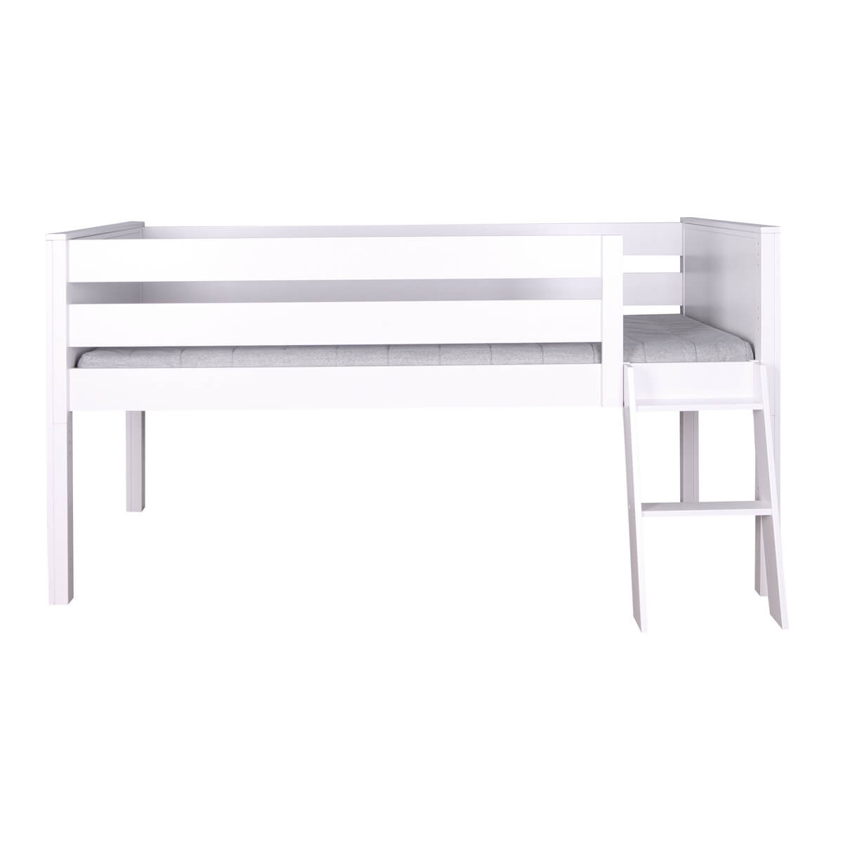 Cama media alta 90x200cm escalera inclinada KASVA haya lacado blanco