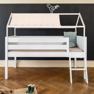 Cama media alta-casa techo-textil KASVA haya lacado blanco