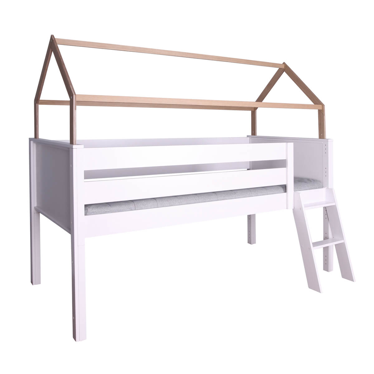 Cama media alta-techo casa KASVA haya blanco-contrachapado roble