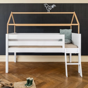 Cama media alta-techo casa KASVA haya blanco-contrachapado roble