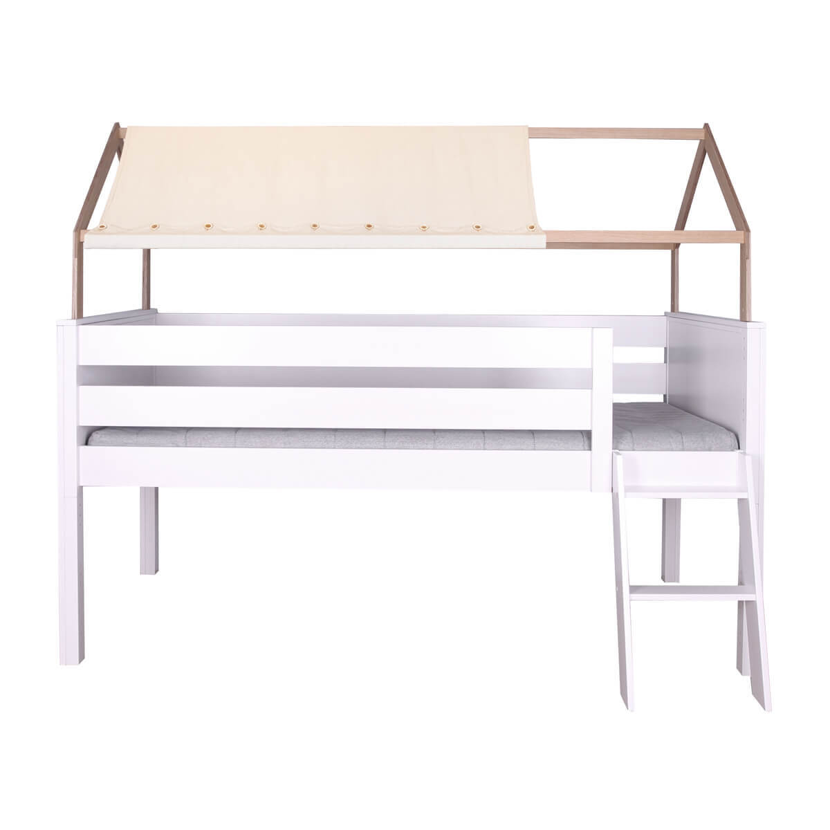 Cama media alta-techo casa-textil KASVA haya lacado blanco-contrachapado roble