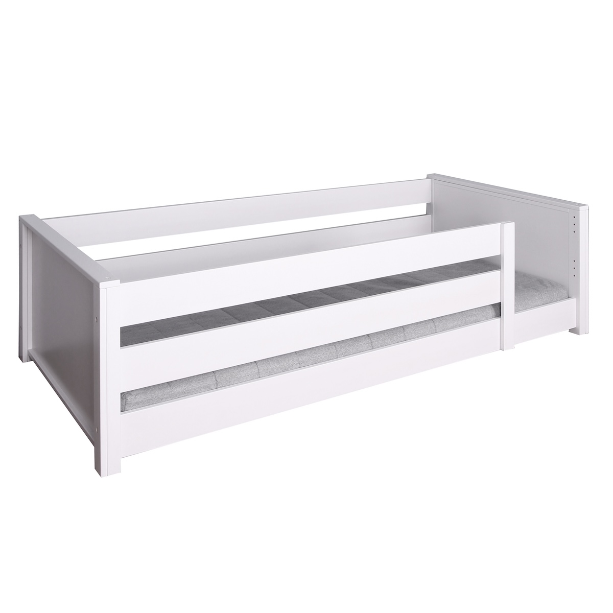 Cama montessori-barrera doble 90x200cm KASVA haya lacado blanco