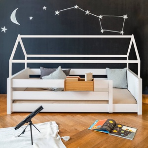 Cama montessori doble barrera-techo casa KASVA haya lacado blanco