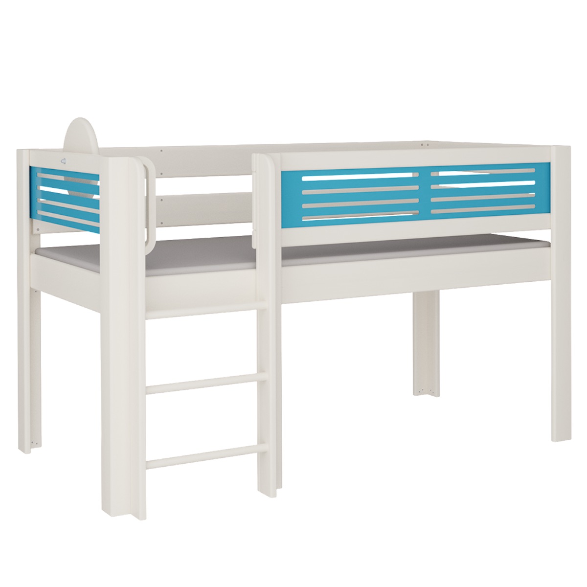Cama Tatü media alta escalera DELUXE de Breuyn blanqueada-azul