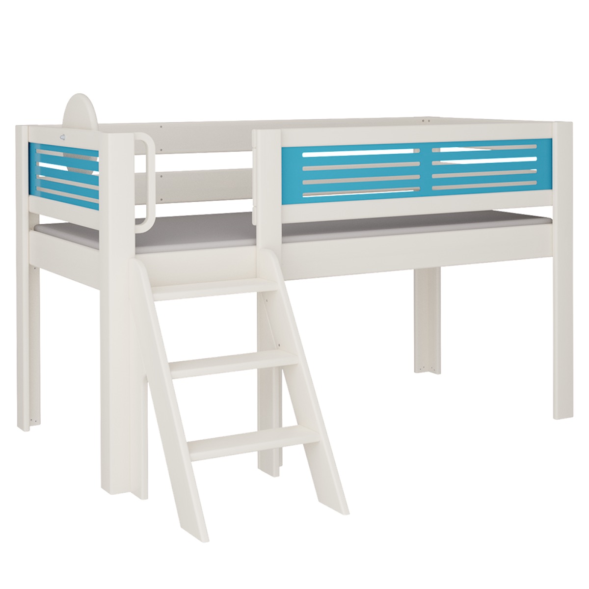 Cama Tatü media alta escalera DELUXE de Breuyn blanqueada-azul
