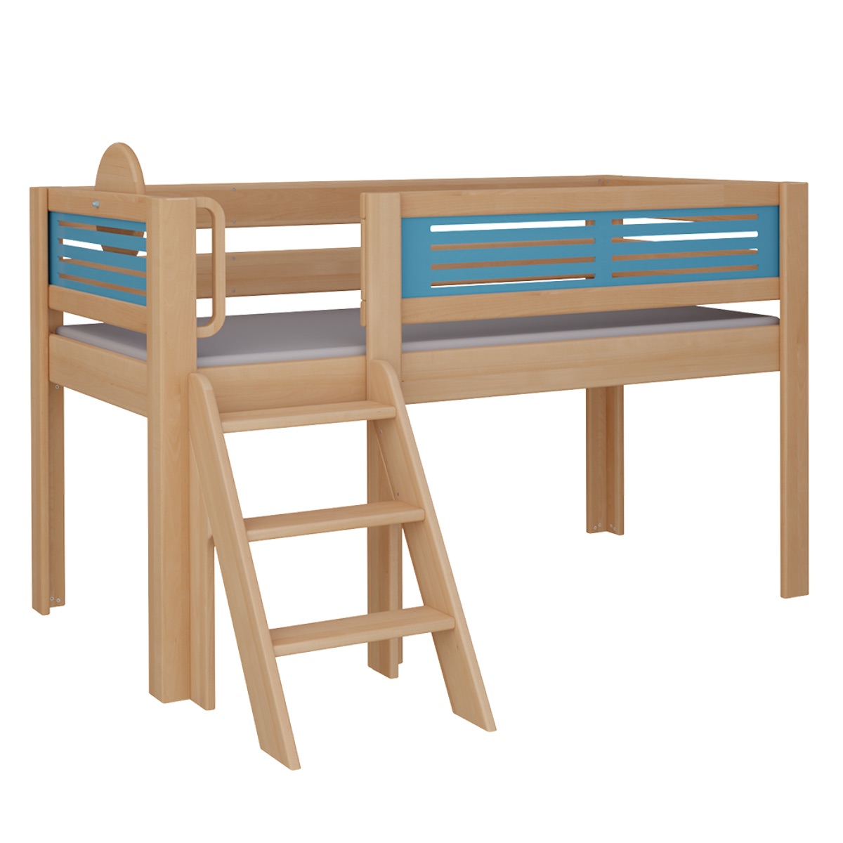 Cama Tatü media alta escalera DELUXE de Breuyn natural-azul