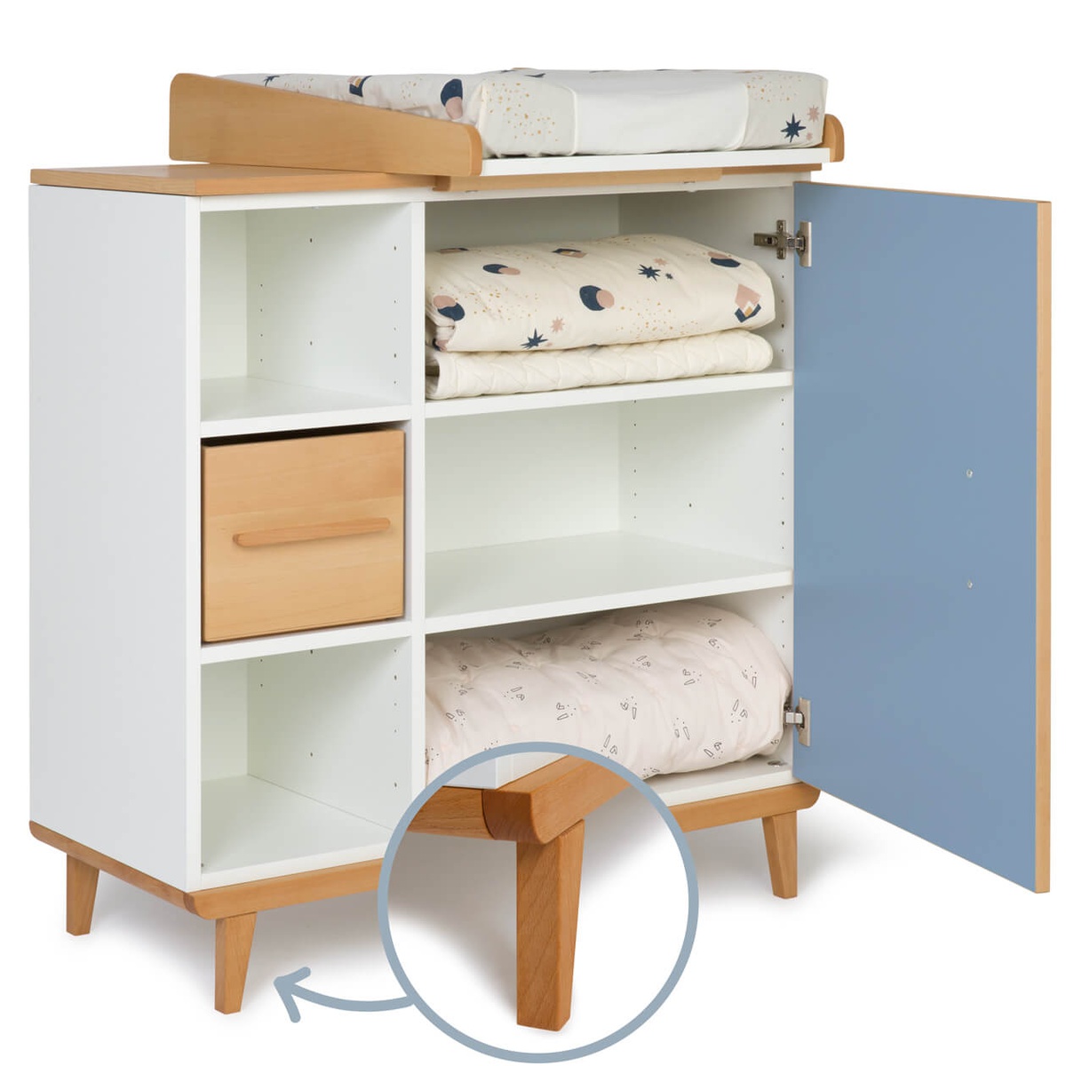 Changing table 1 door 3 niches NADO Retro beech capri blue