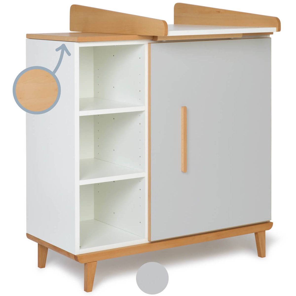 Changing table 1 door 3 niches NADO Retro beech manhattan grey