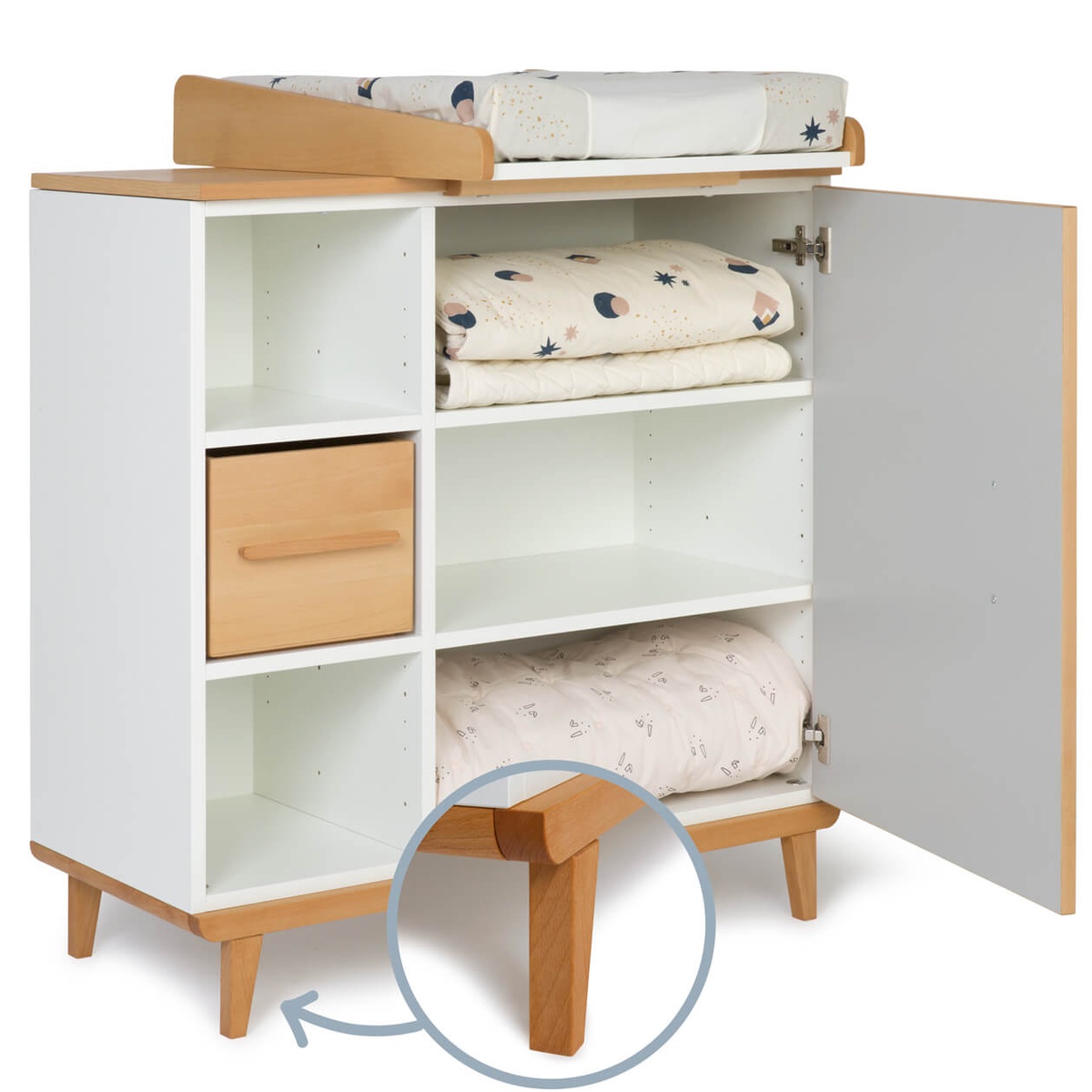 Changing table 1 door 3 niches NADO Retro beech manhattan grey