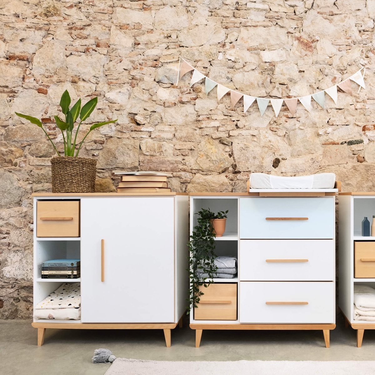 Changing table 1 door 3 niches NADO Retro beech manhattan grey