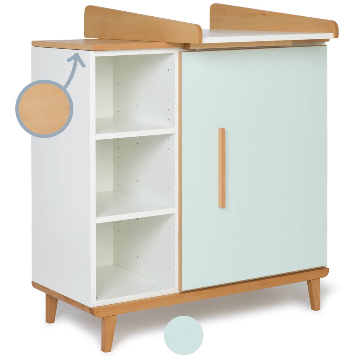 Changing table 1 door 3 niches NADO Retro beech mint