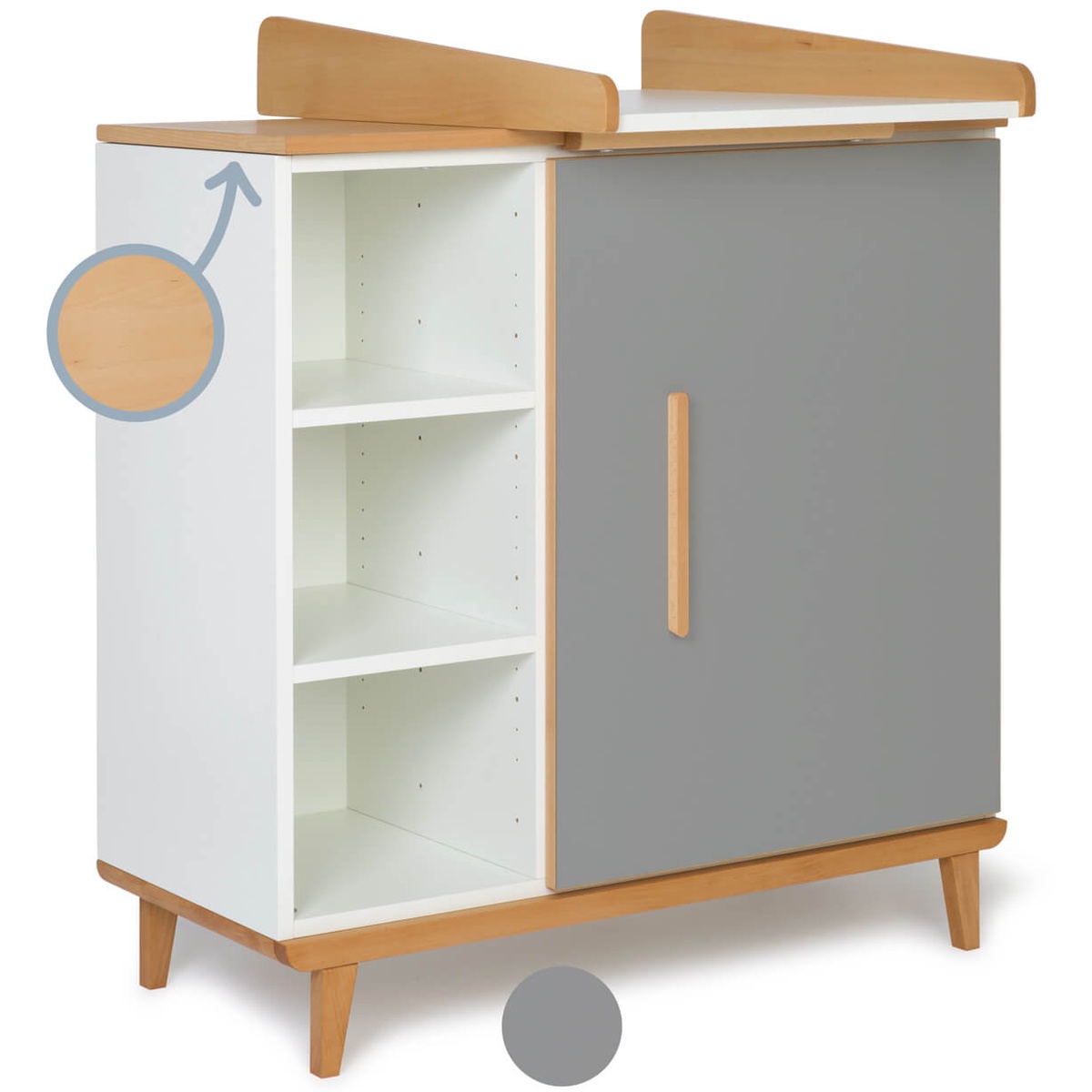 Changing table 1 door 3 niches NADO Retro beech slate grey