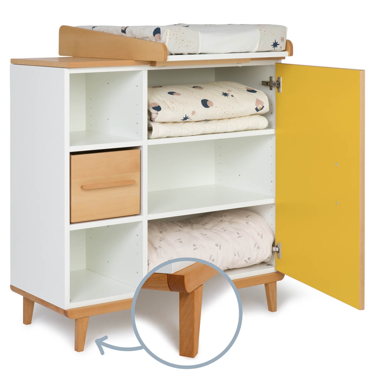 Changing table 1 door 3 niches NADO Retro beech sunshine yellow