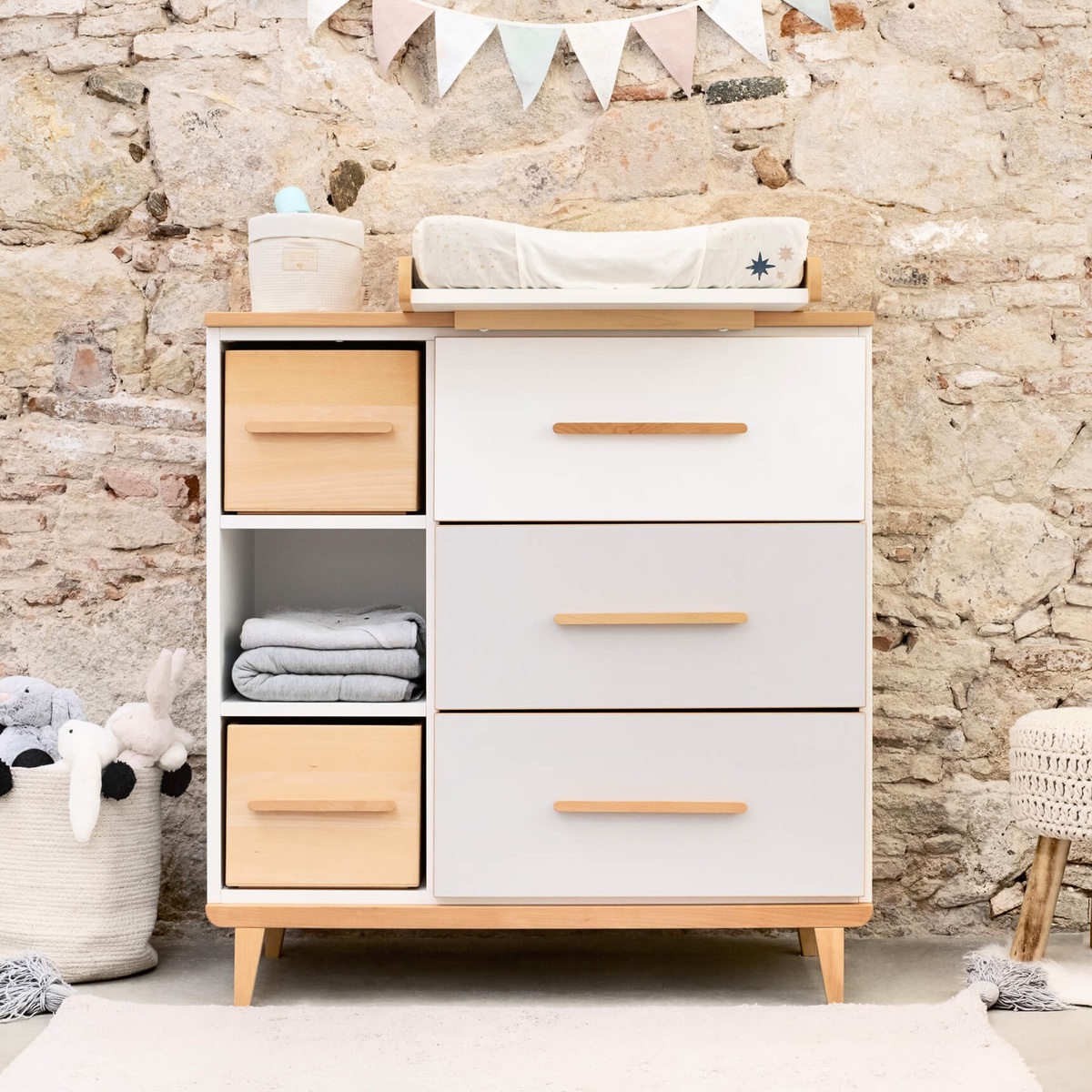 Changing table 3 drawers 3 niches NADO Retro beech sunshine yellow