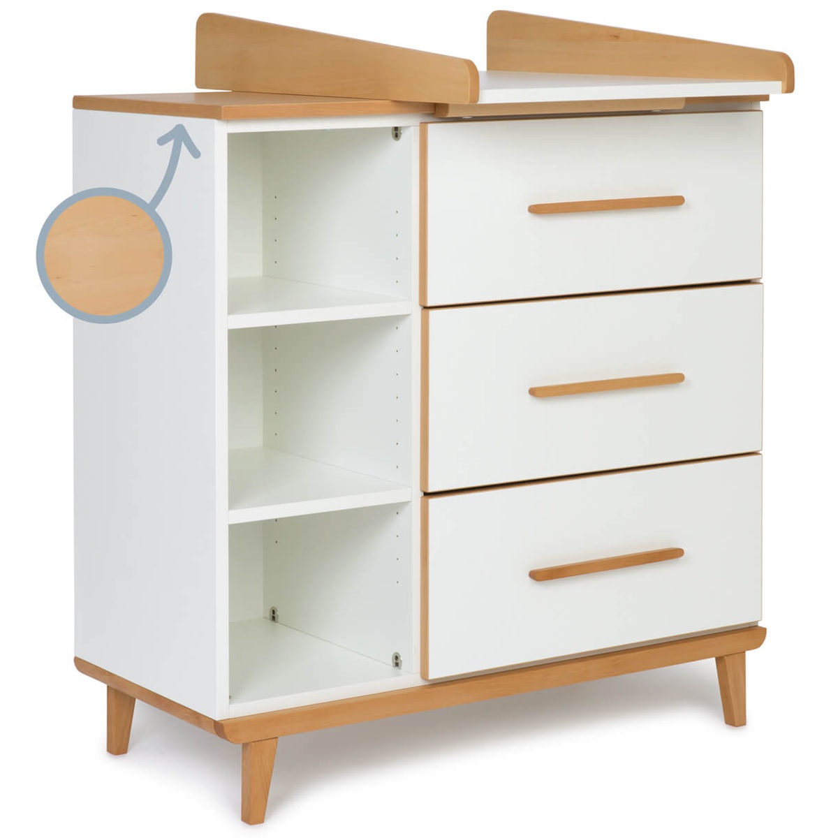 Changing table 3 drawers 3 niches NADO Retro beech white