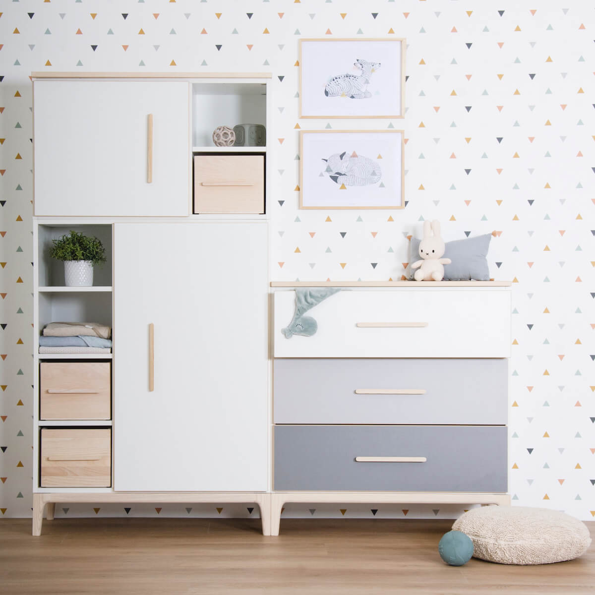 Changing table 3 drawers NADO Curve ash white