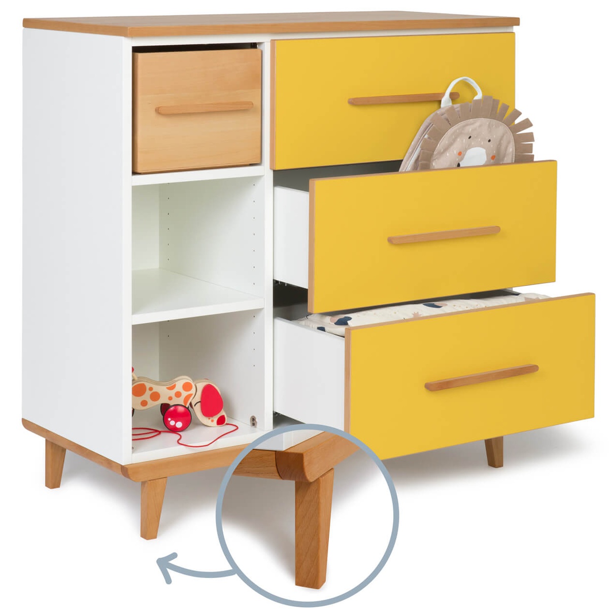 Chest of 3 drawers 3 niches NADO Retro beech sunshine yellow 