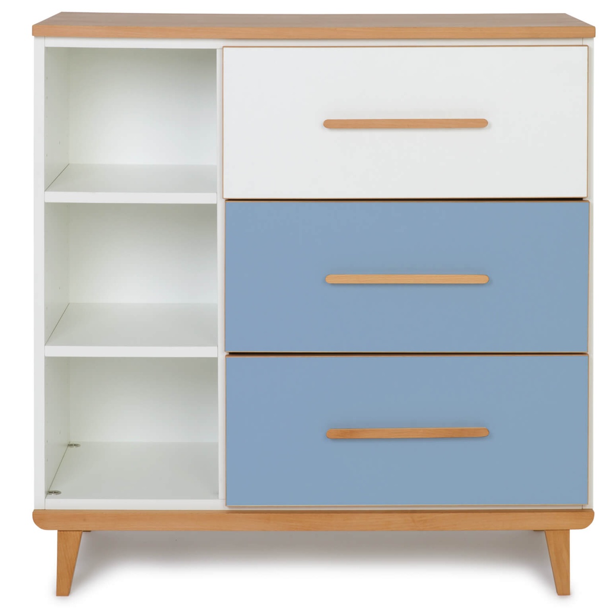 Chest of 3 drawers 3 niches NADO Retro beech white-capri blue