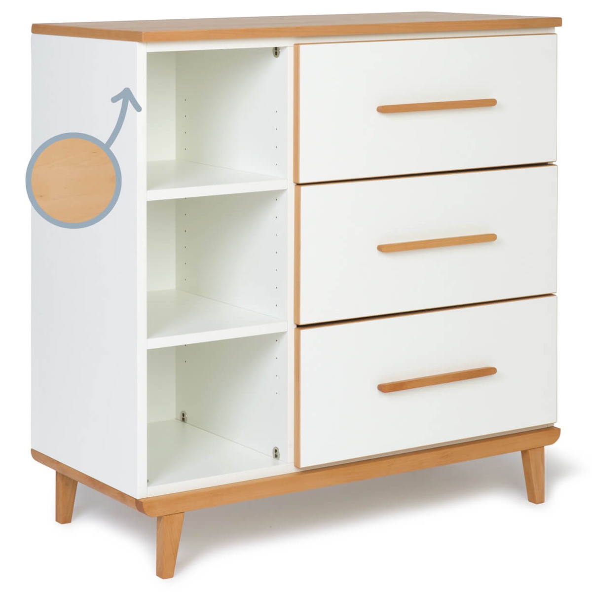 Chest of 3 drawers 3 niches NADO Retro beech white