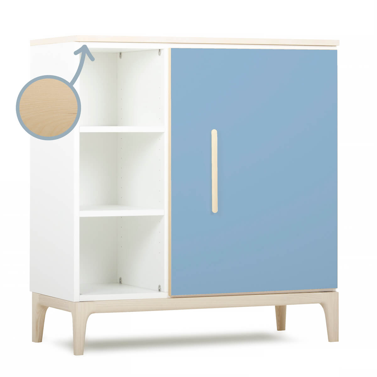 Commode 1 porte 3 niches NADO Curve finition frêne capri blue
