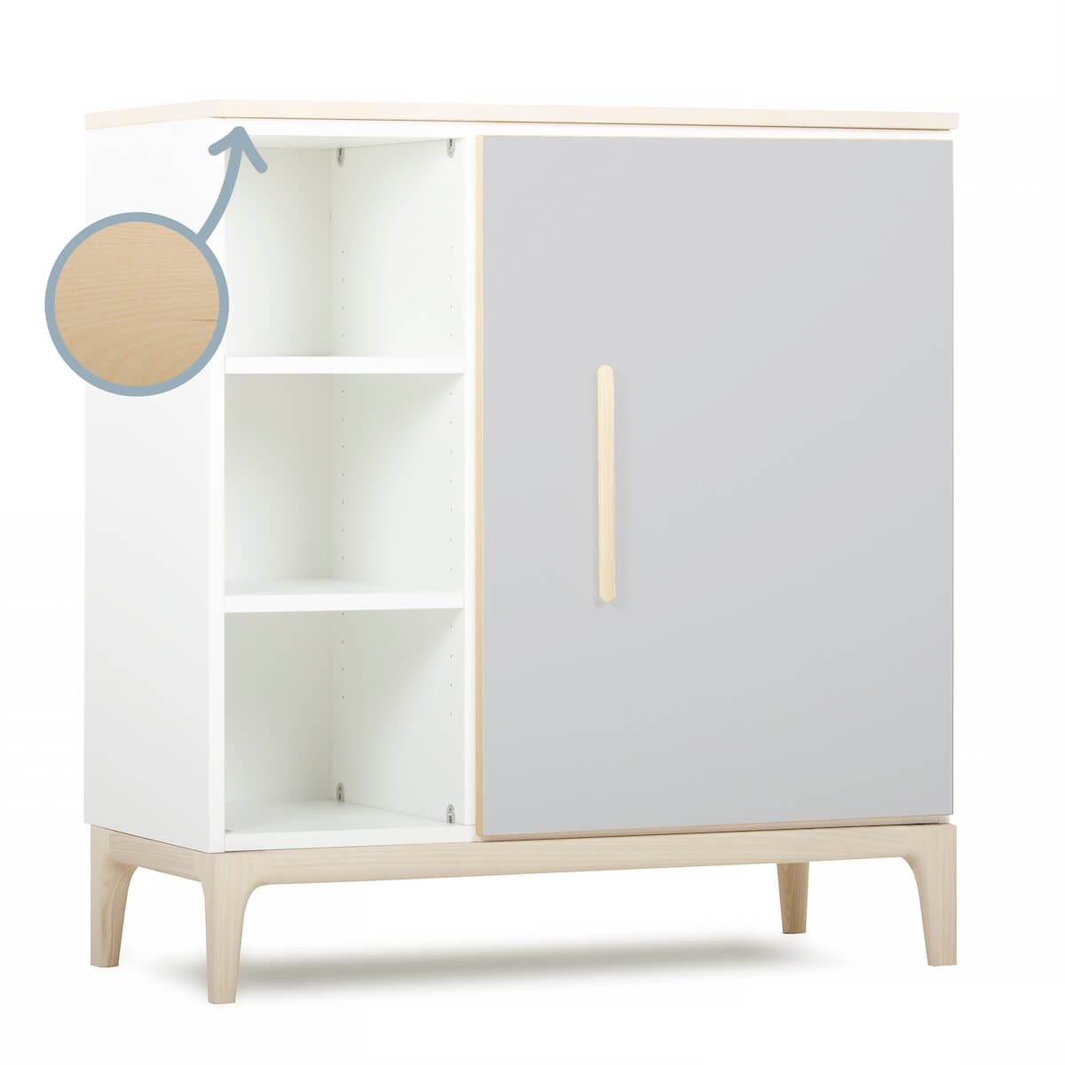 Commode 1 porte 3 niches NADO Curve finition frêne manhattan grey