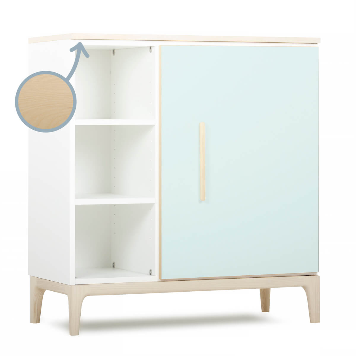 Commode 1 porte 3 niches NADO Curve finition frêne mint