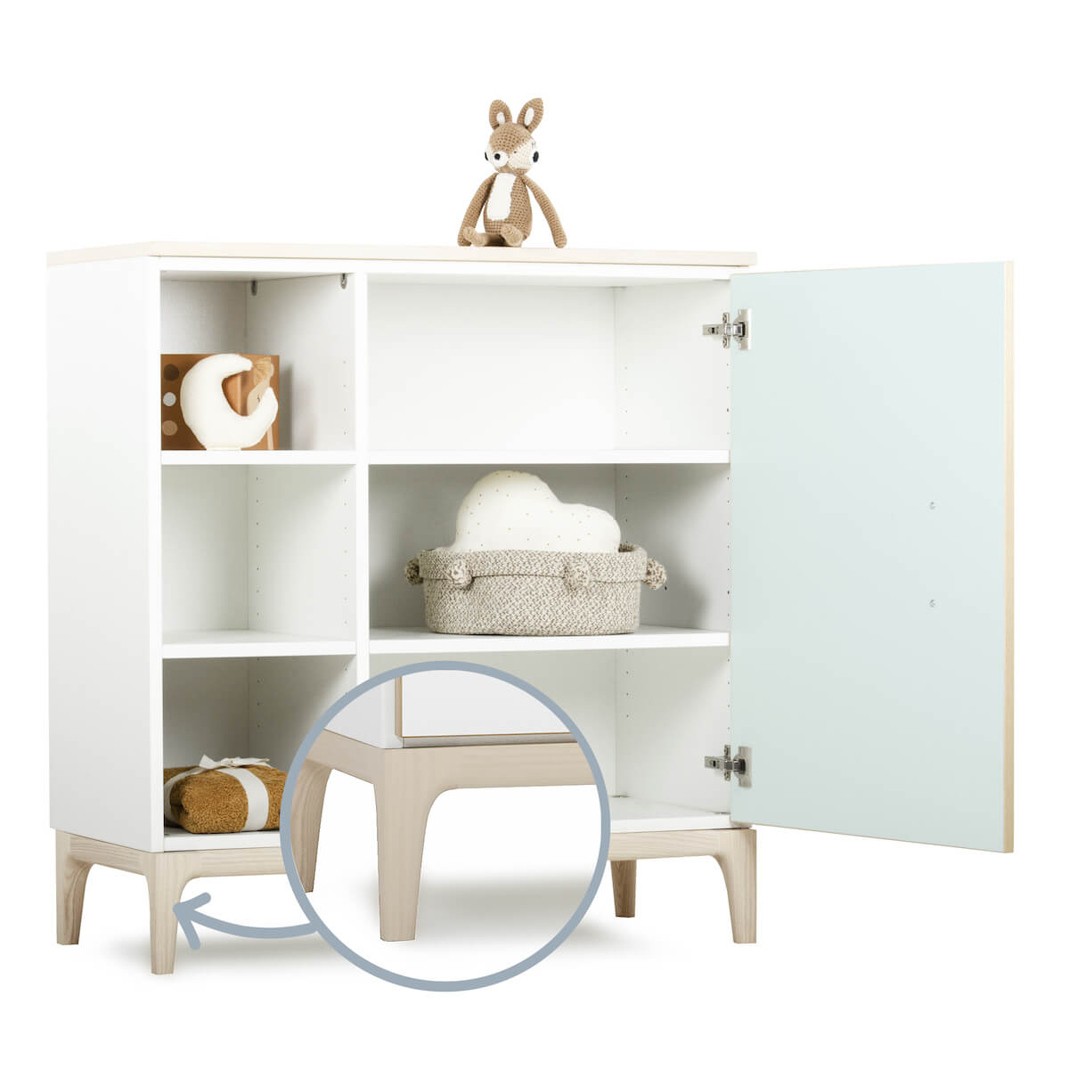 Commode 1 porte 3 niches NADO Curve finition frêne mint