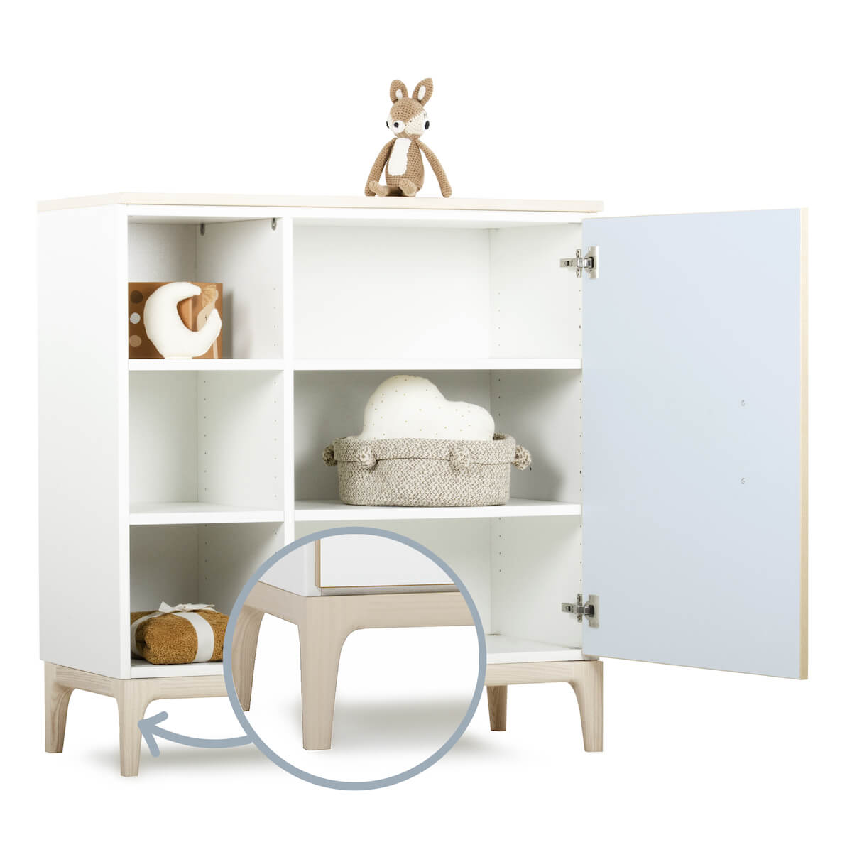 Commode 1 porte 3 niches NADO Curve finition frêne sky blue