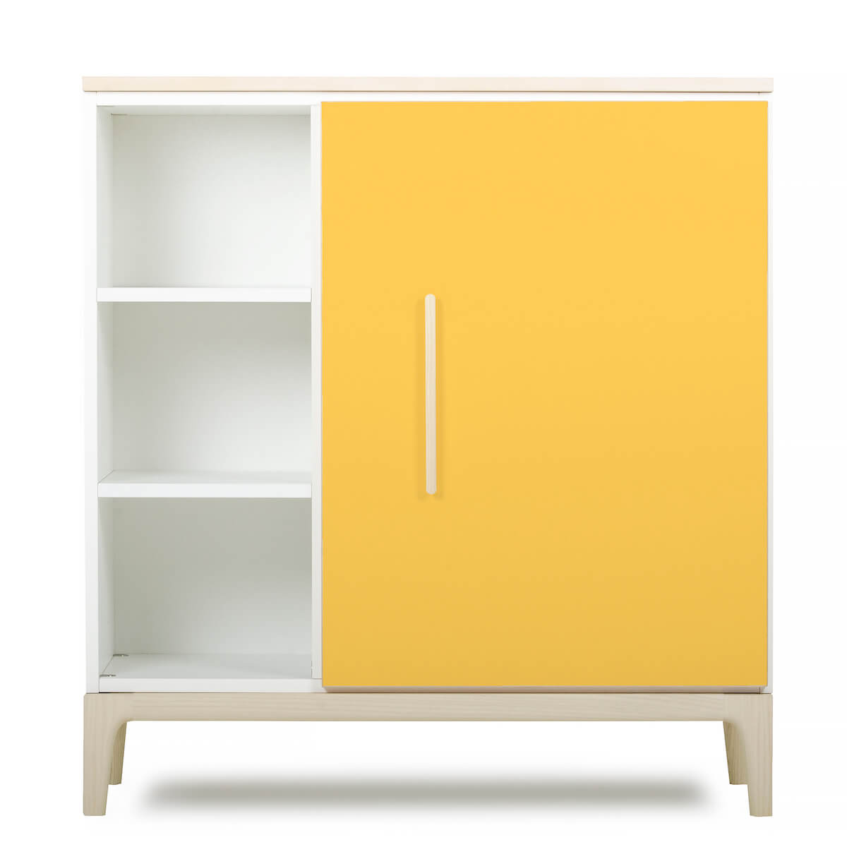 Commode 1 porte 3 niches NADO Curve finition frêne sunshine yellow
