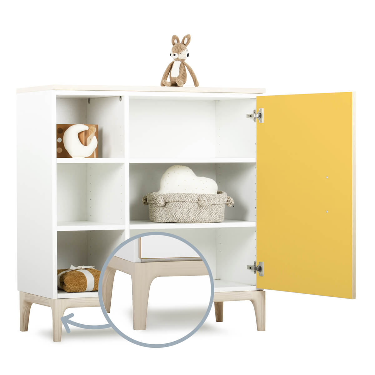 Commode 1 porte 3 niches NADO Curve finition frêne sunshine yellow