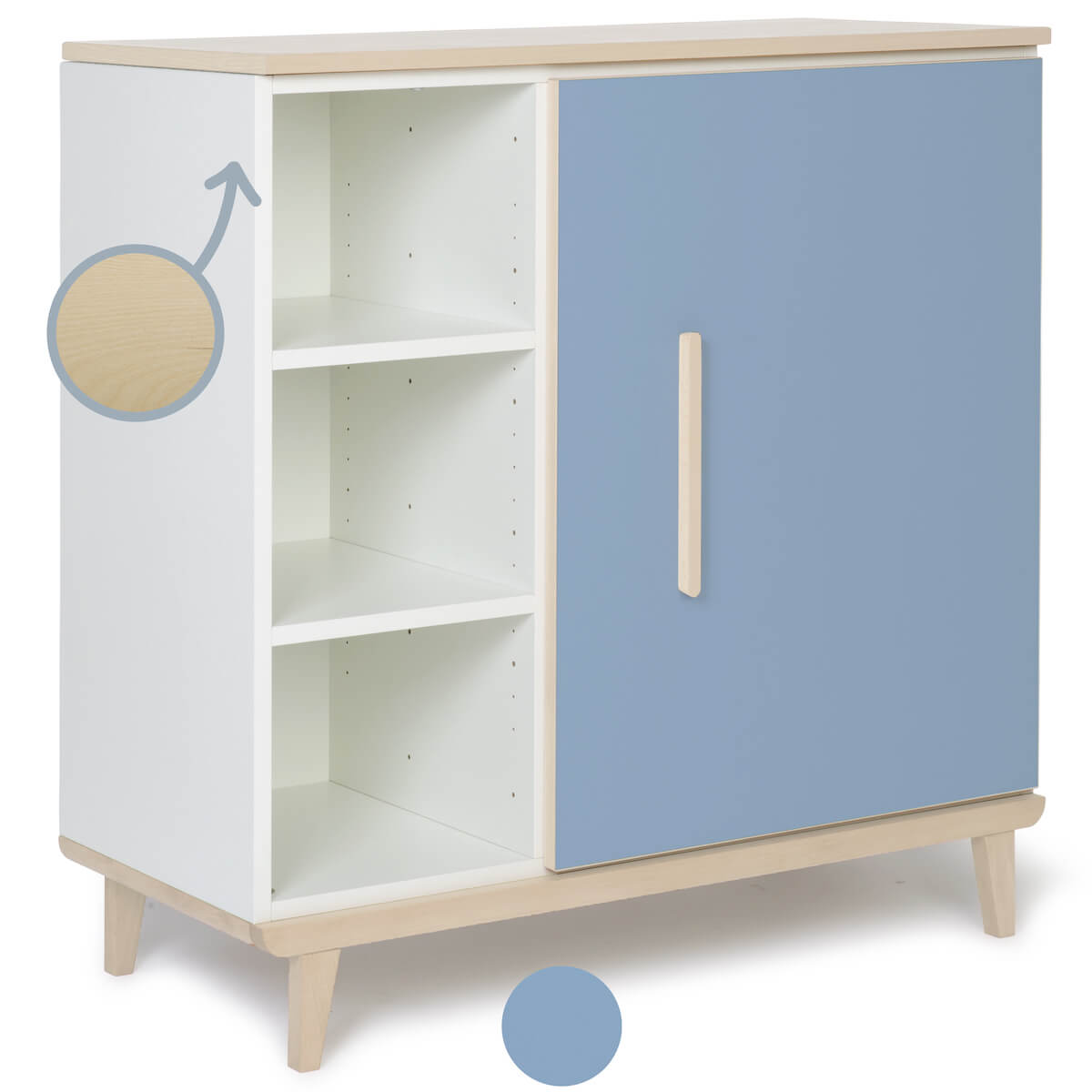 Commode 1 porte 3 niches NADO Retro finition frêne capri blue