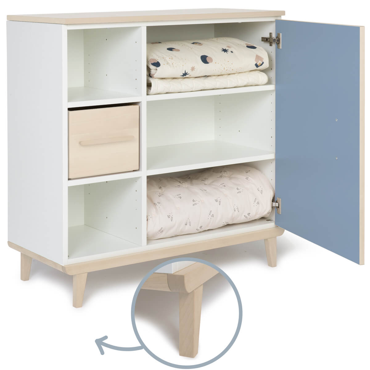 Commode 1 porte 3 niches NADO Retro finition frêne capri blue