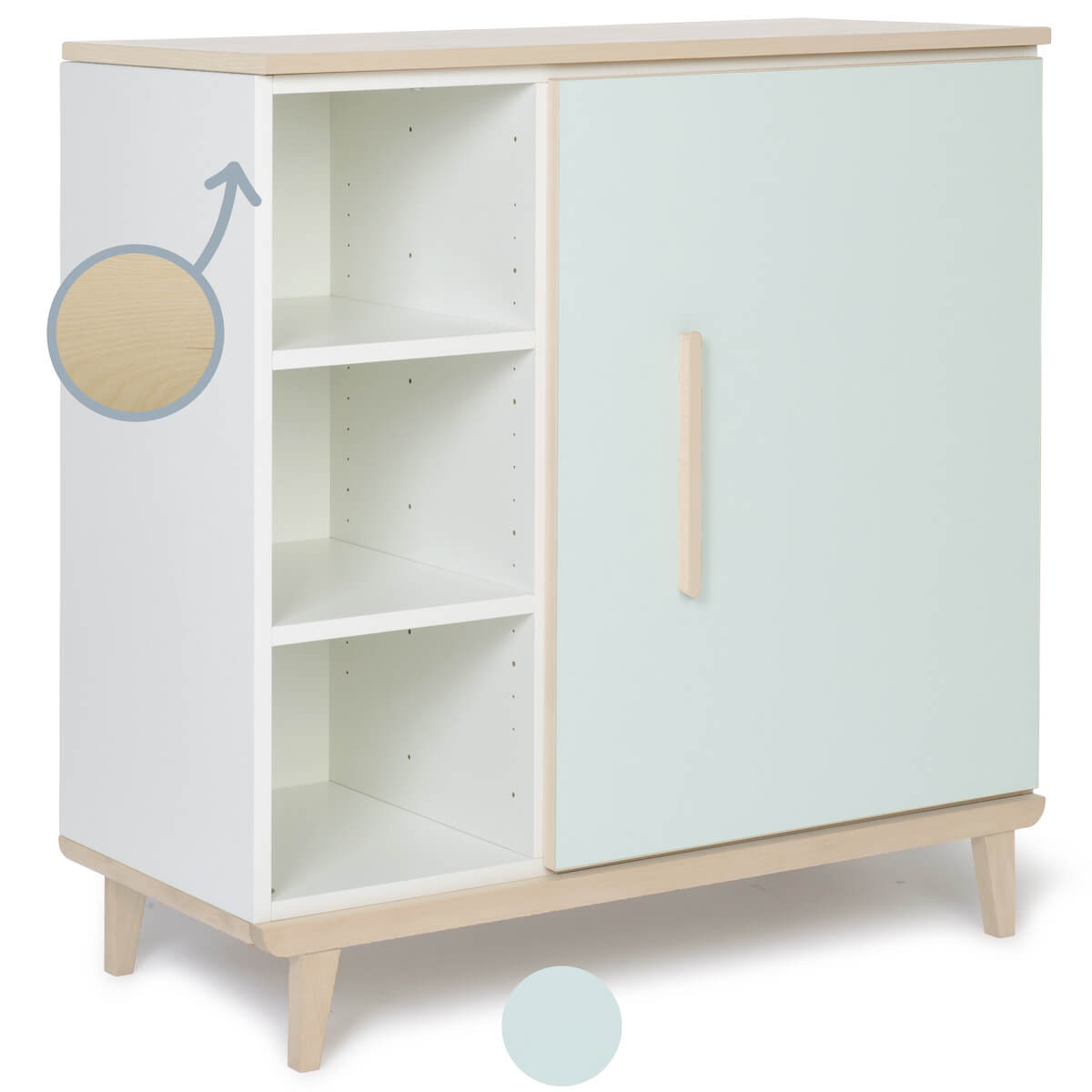 Commode 1 porte 3 niches NADO Retro finition frêne mint