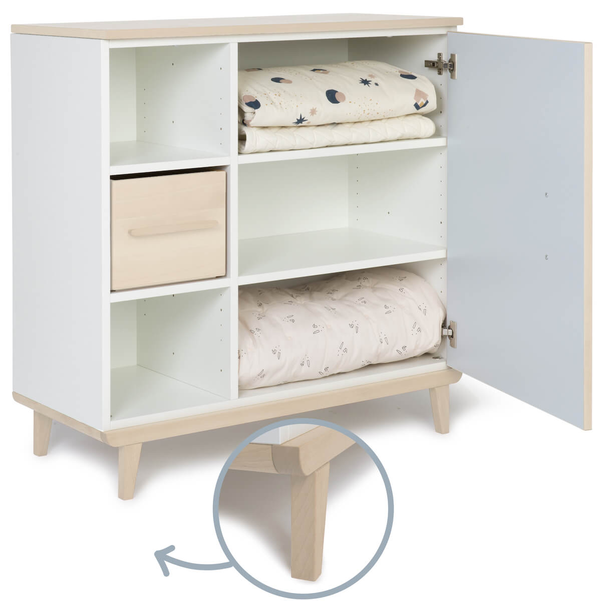 Commode 1 porte 3 niches NADO Retro finition frêne sky blue