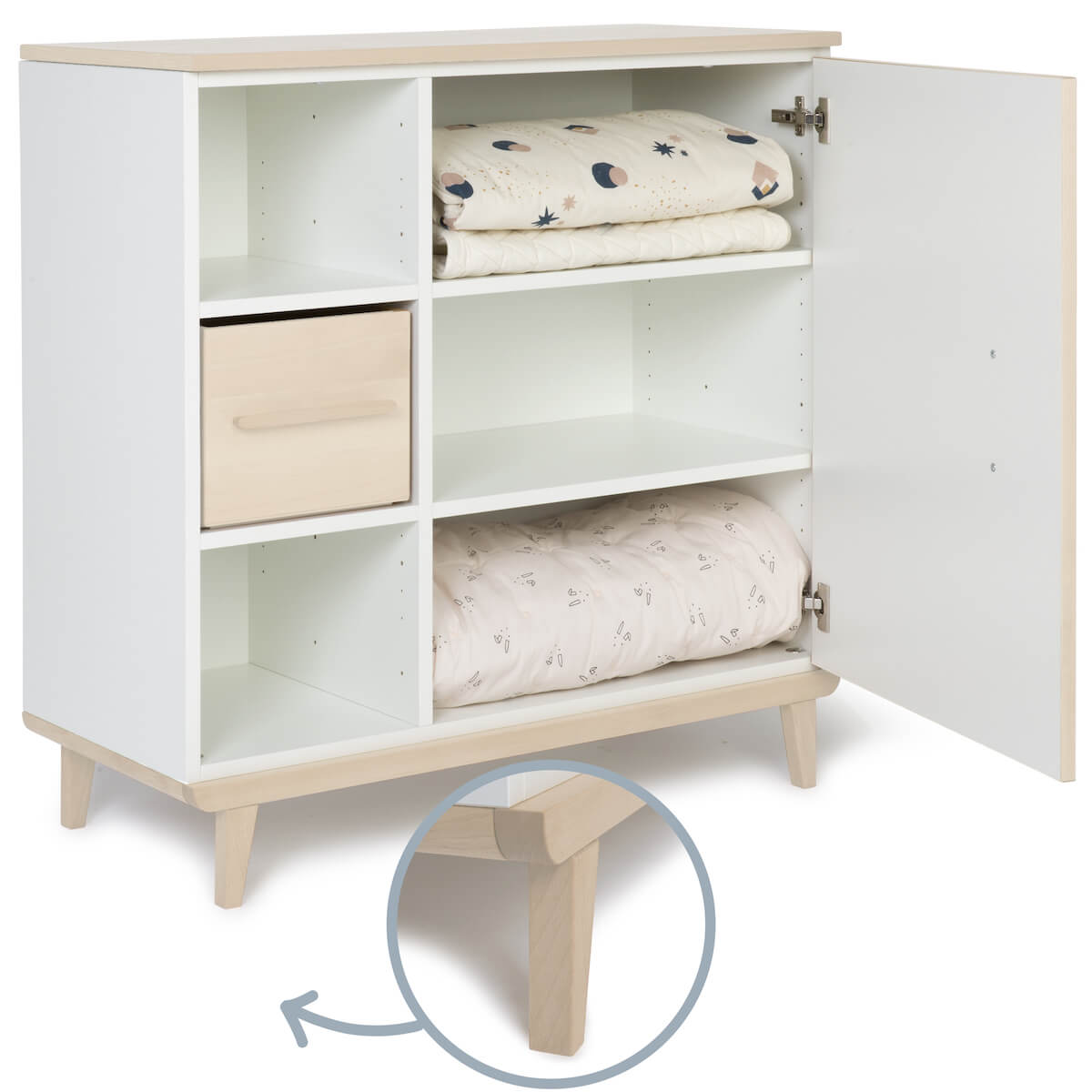 Commode 1 porte 3 niches NADO Retro finition frêne white