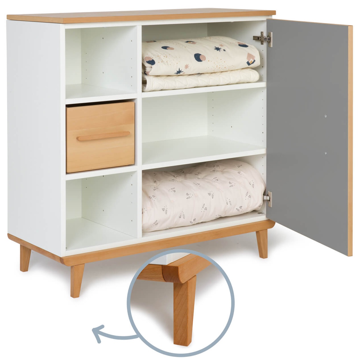 Commode 1 porte 3 niches NADO Retro finition hêtre slate grey