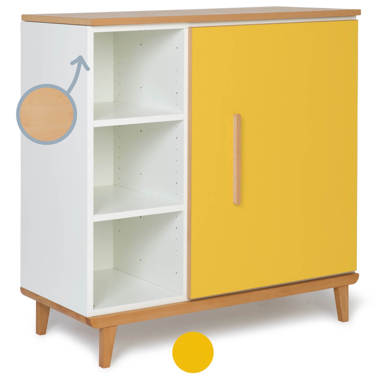 Commode 1 porte 3 niches NADO Retro finition hêtre sunshine yellow