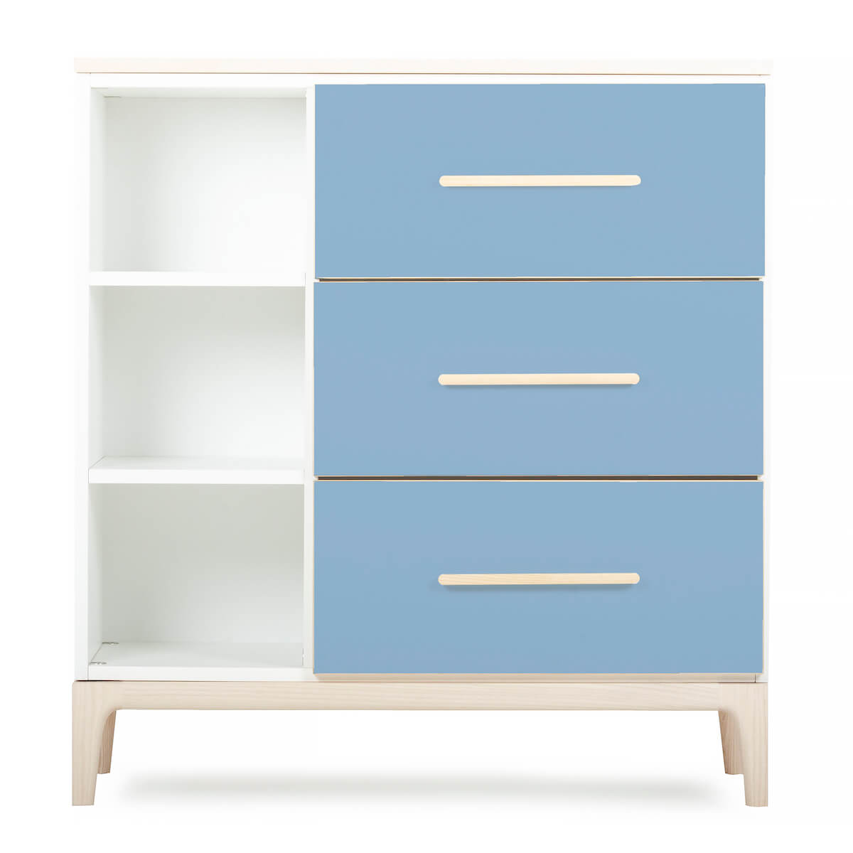 Commode 3 tiroirs 3 niches NADO Curve finition frêne capri blue