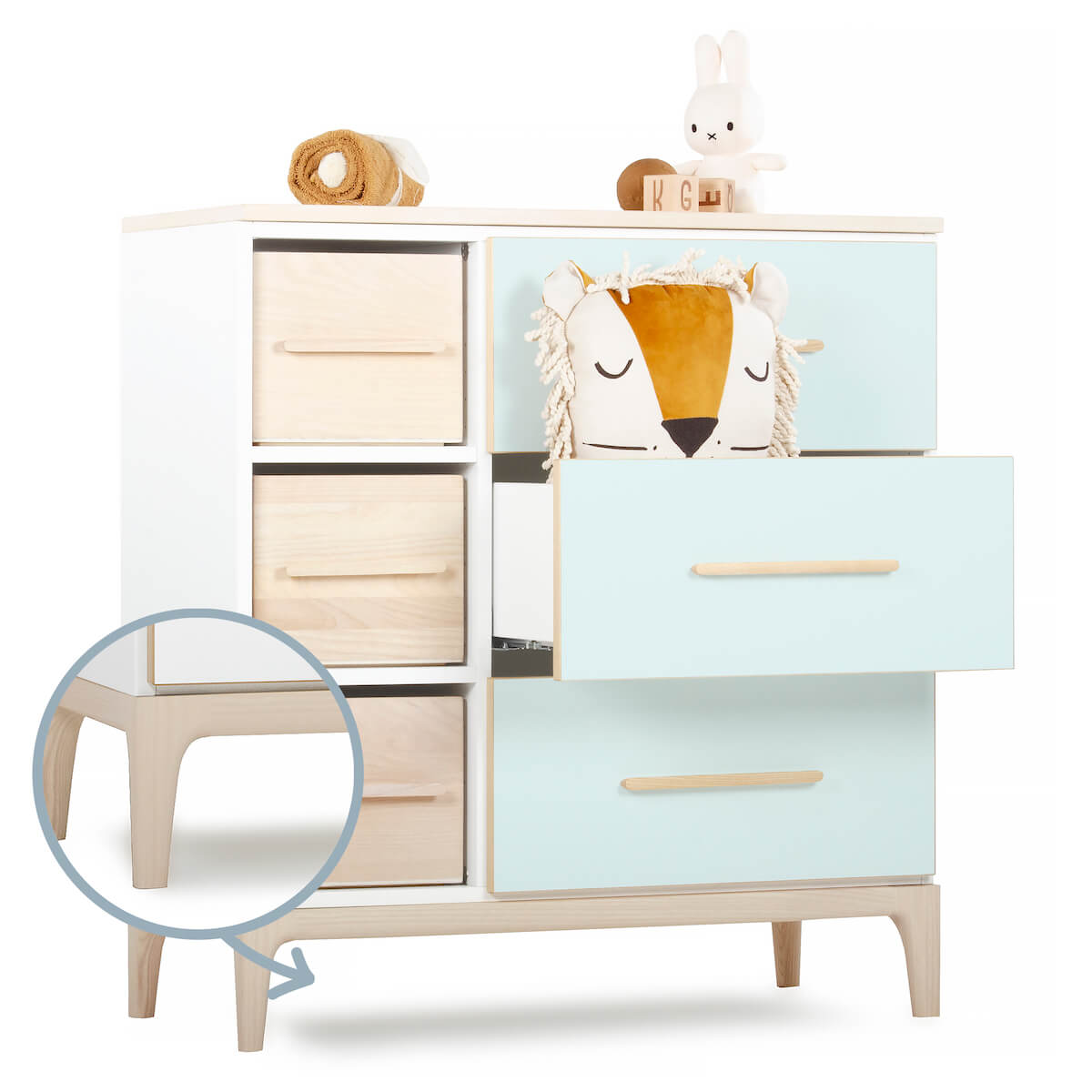 Commode 3 tiroirs 3 niches NADO Curve finition frêne mint