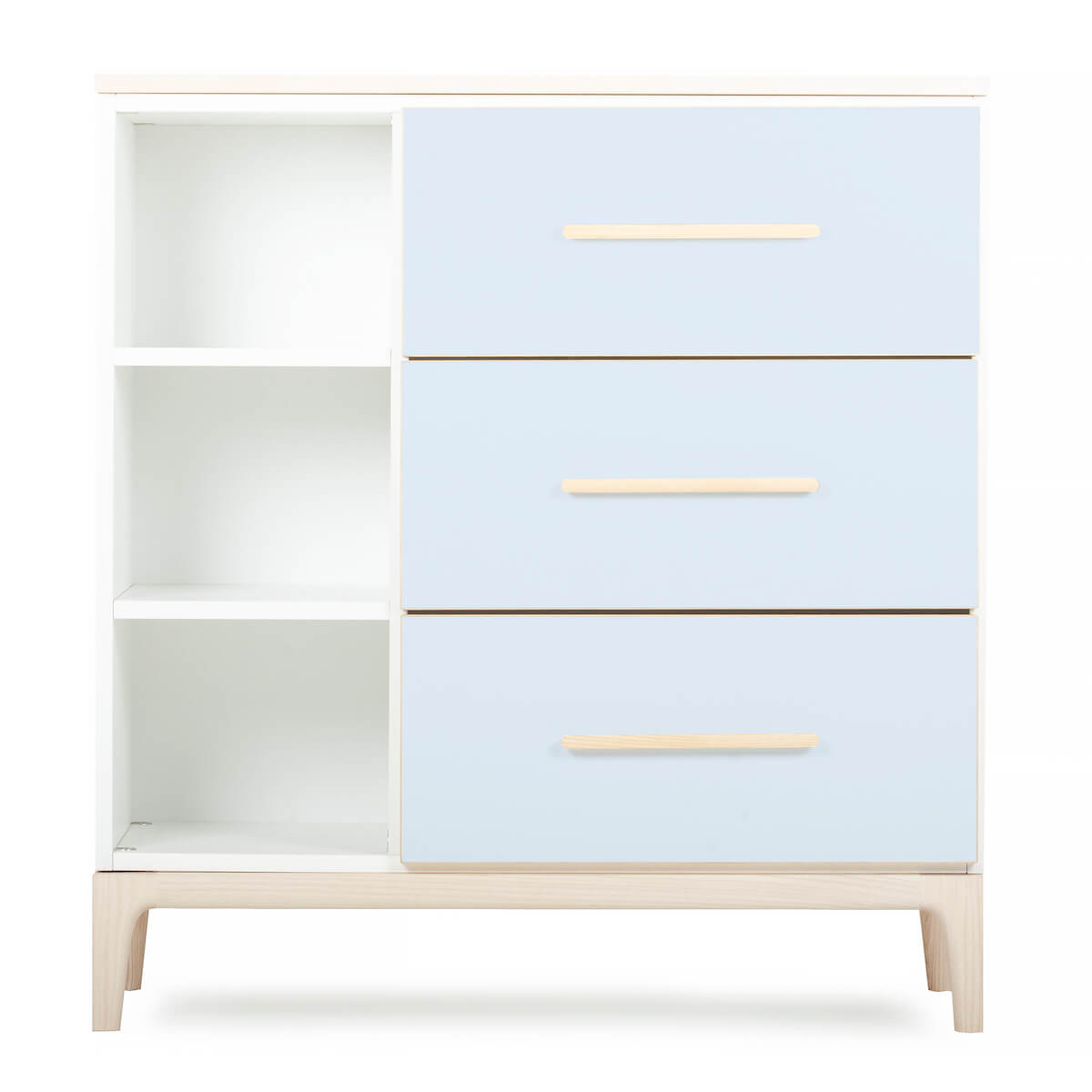 Commode 3 tiroirs 3 niches NADO Curve finition frêne sky blue