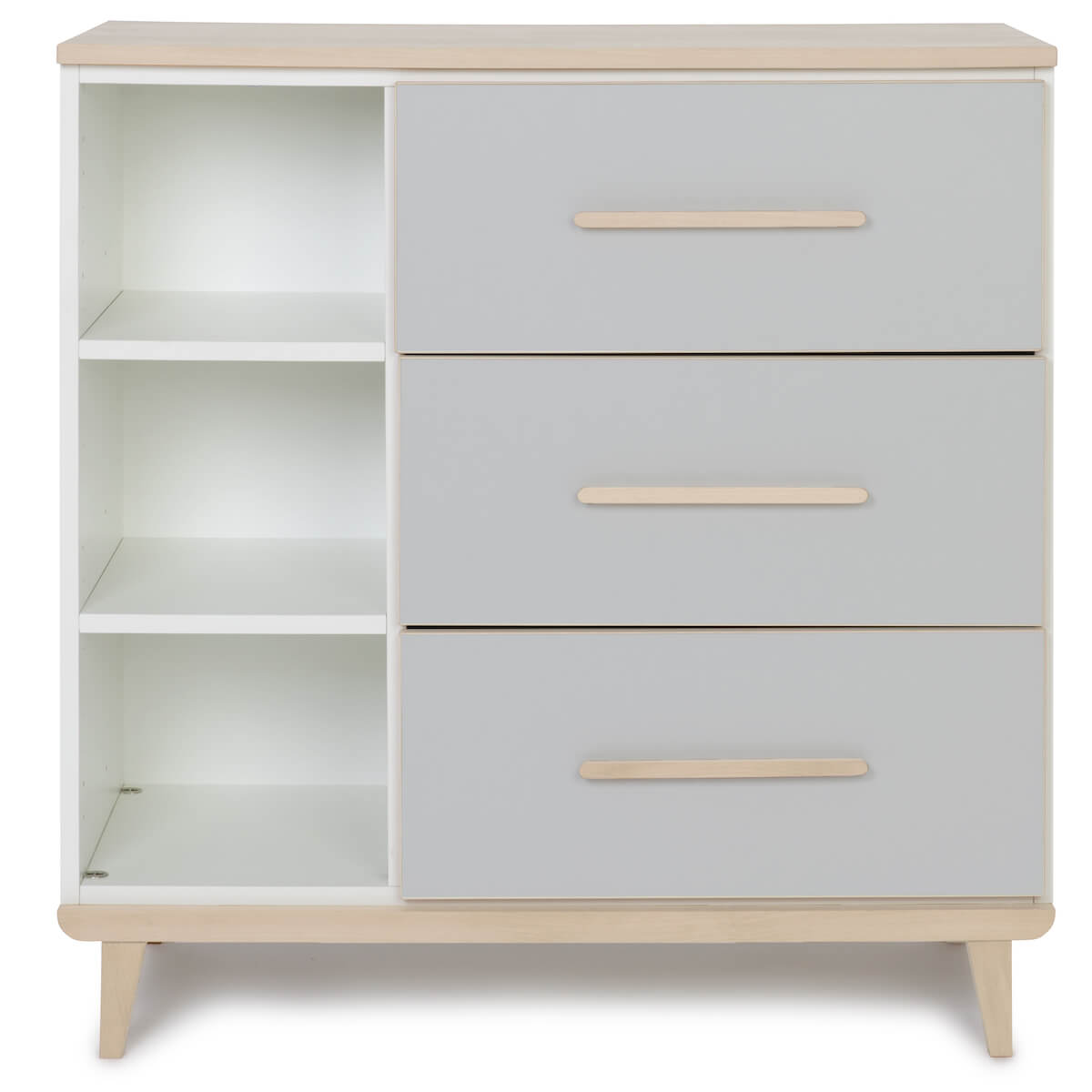 Commode 3 tiroirs 3 niches NADO Retro finition frêne manhattan grey