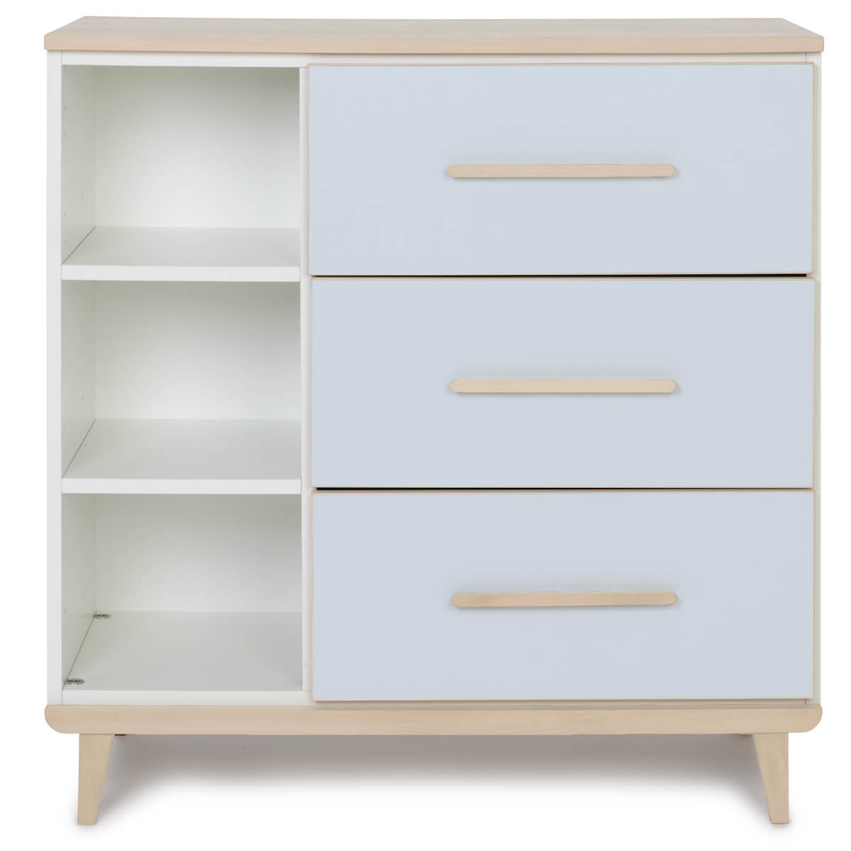 Commode 3 tiroirs 3 niches NADO Retro finition frêne sky blue