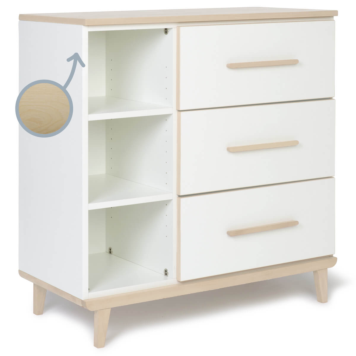 Commode 3 tiroirs 3 niches NADO Retro finition frêne white